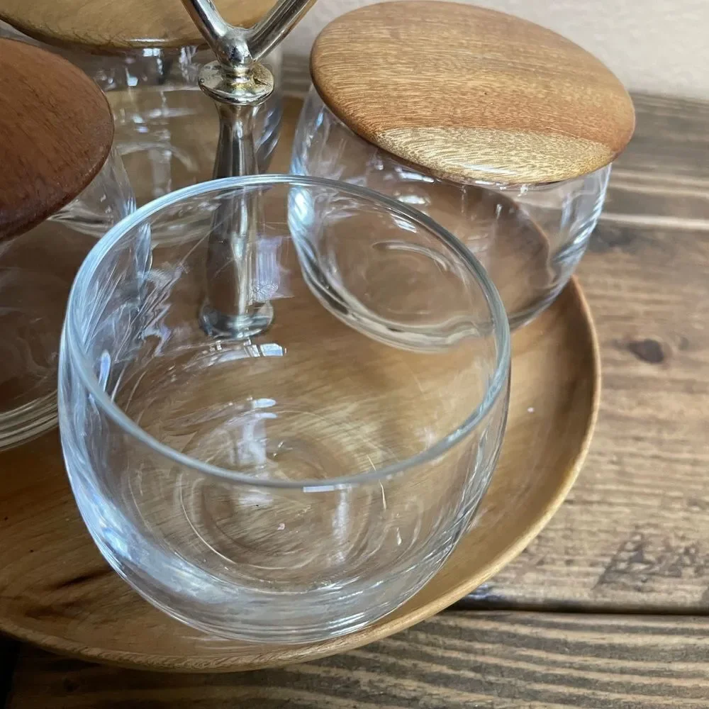 MCM Myrtlewood Vintage Condiment Set with Two Tiered Myrtlewood Snack Service
